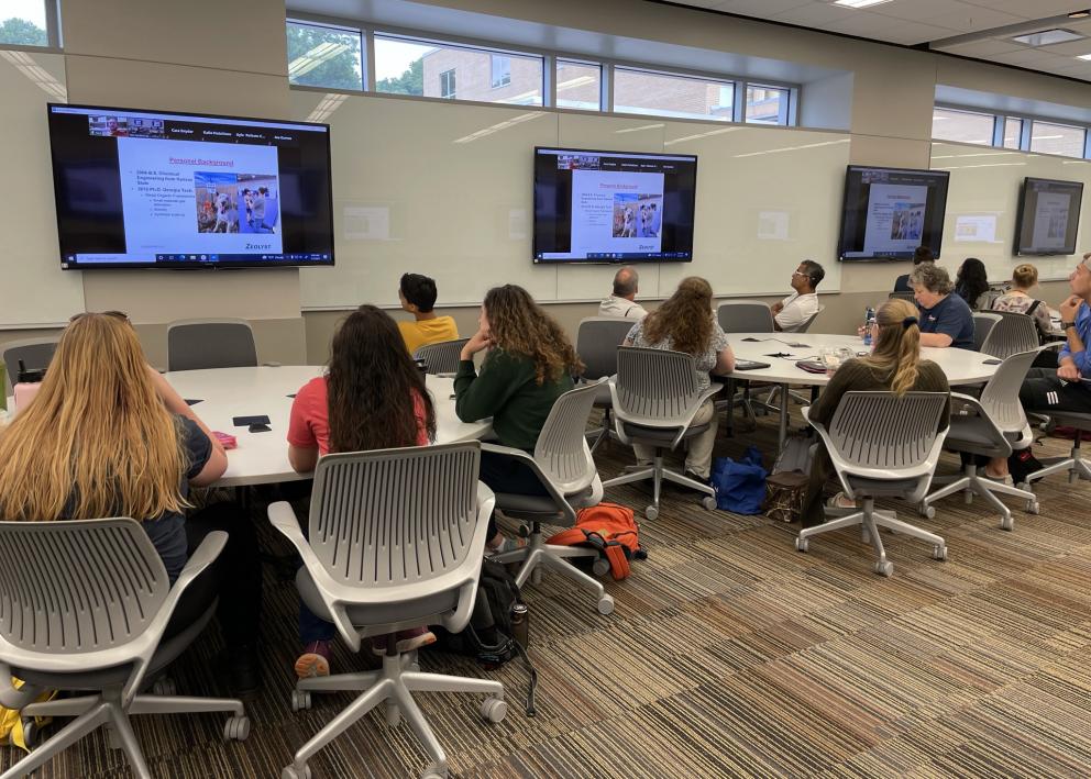 REU students at a Zoom presentation by an industry partner