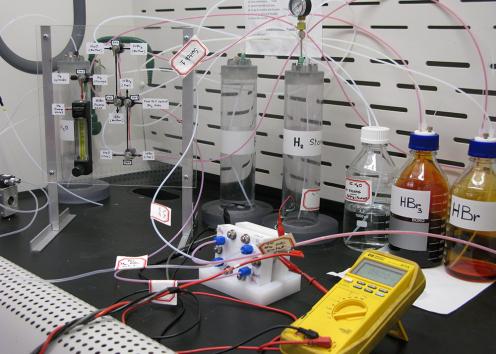 a fuel cell experiment setup in the Nguyen lab