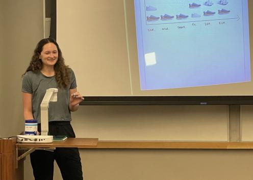 Student explaining their use of sneakers to describe the concept of scale