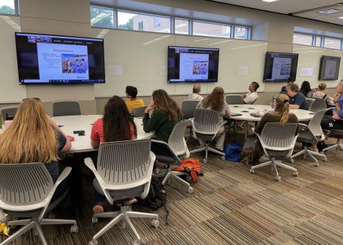 REU students at a Zoom presentation by an industry partner