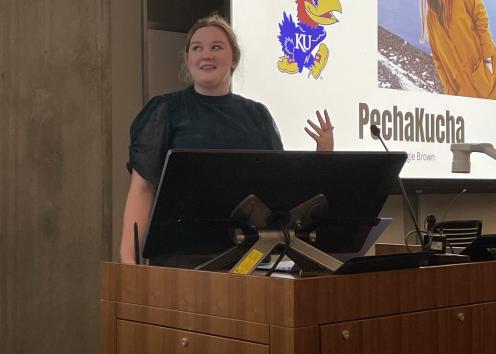 Student giving a PechaKucha style presentation