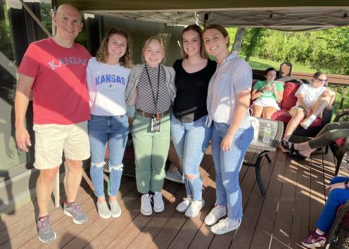 Professor Mark Shiflett with his REU students Elizabeth, Julia, Dorothy, and Madelyn at the REU welcome picnic
