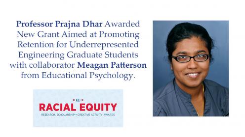picture of professor dhar with the title of the article and the KU racial equity logo
