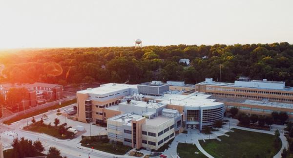 aerial view of the engineering complex at sunset